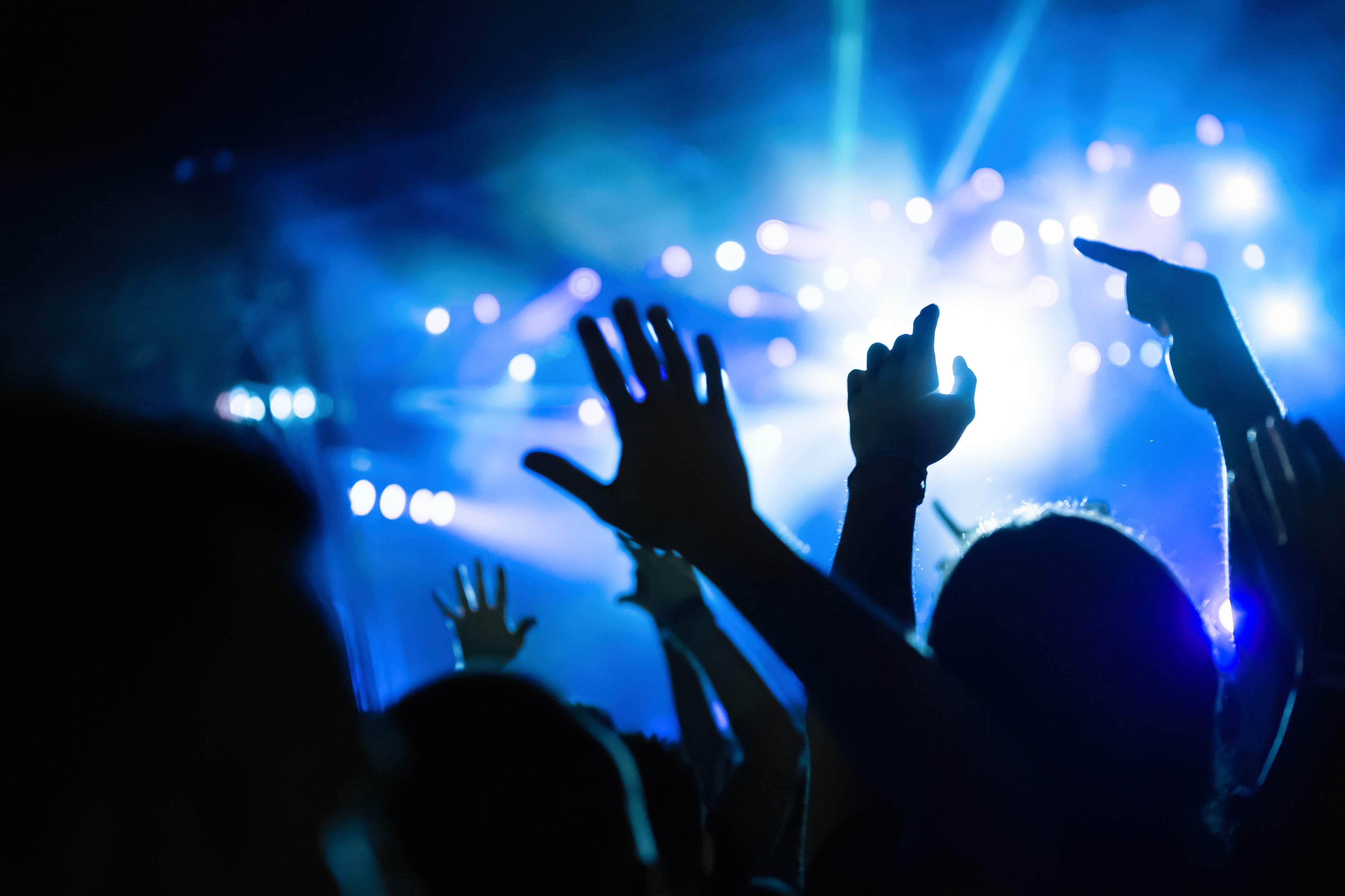 Fans raising their hands at a live music performance